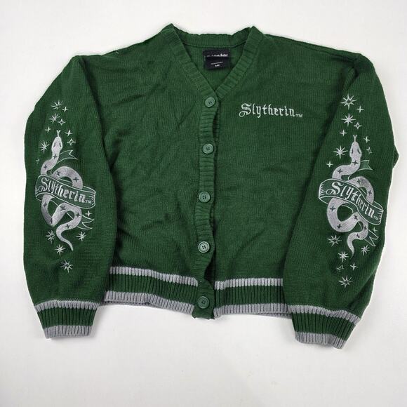 Harry Potter Cardigan Sweater Medium Green Slytherin House Button Front - Picture 1 of 10